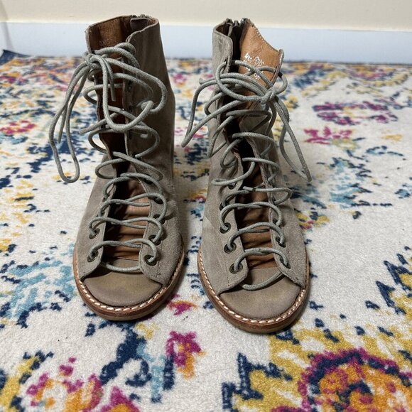Jeffrey Campbell Cors Lace Up Ankle Boot Womens Size 7 Leather Boho Block Heel - Picture 5 of 13